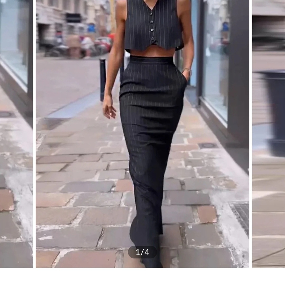 Commense Black Pinstripe Pencil Skirt And  Top